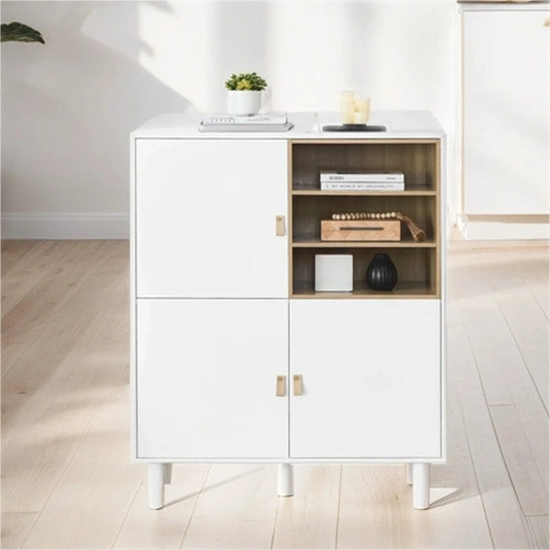 Moderner Holz-Sideboardschrank mit runden Beinen und Ablage – N/A