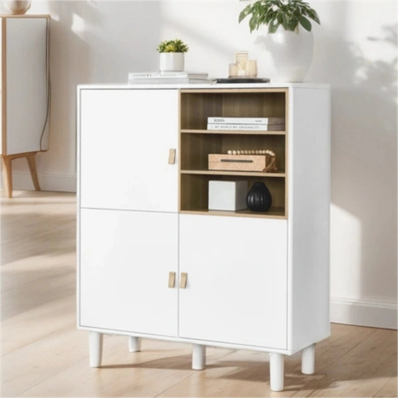 Moderner Holz-Sideboardschrank mit runden Beinen und Ablage – N/A