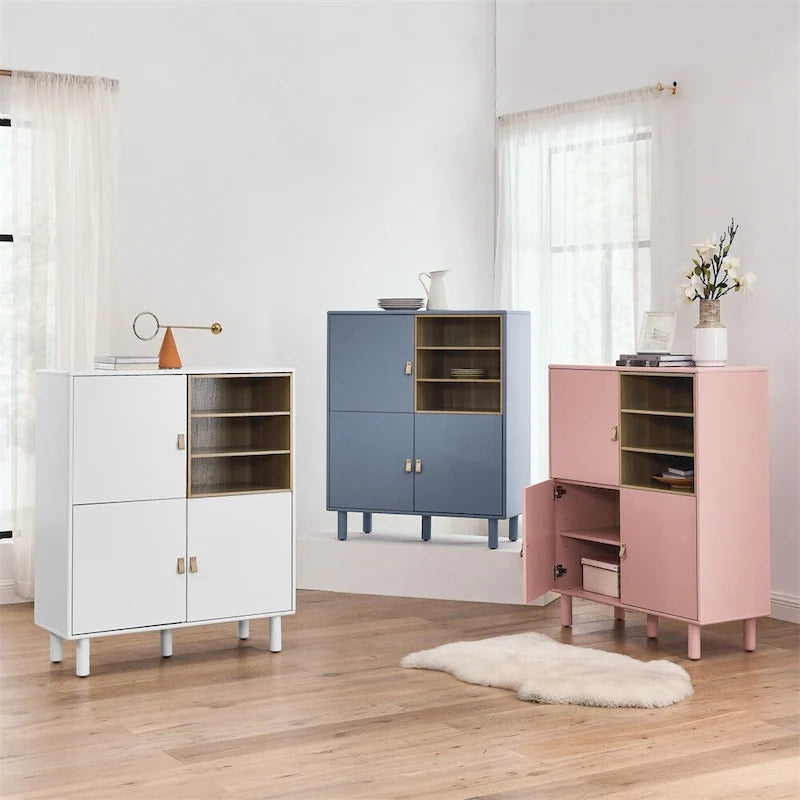 Moderner Holz-Sideboardschrank mit runden Beinen und Ablage – N/A
