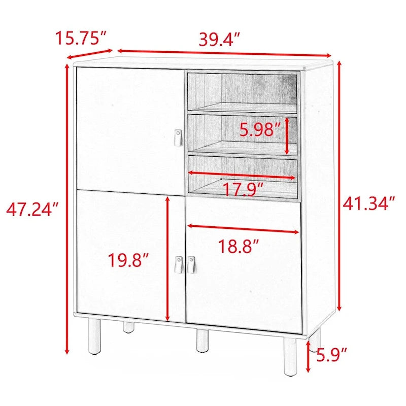 Moderner Holz-Sideboardschrank mit runden Beinen und Ablage – N/A