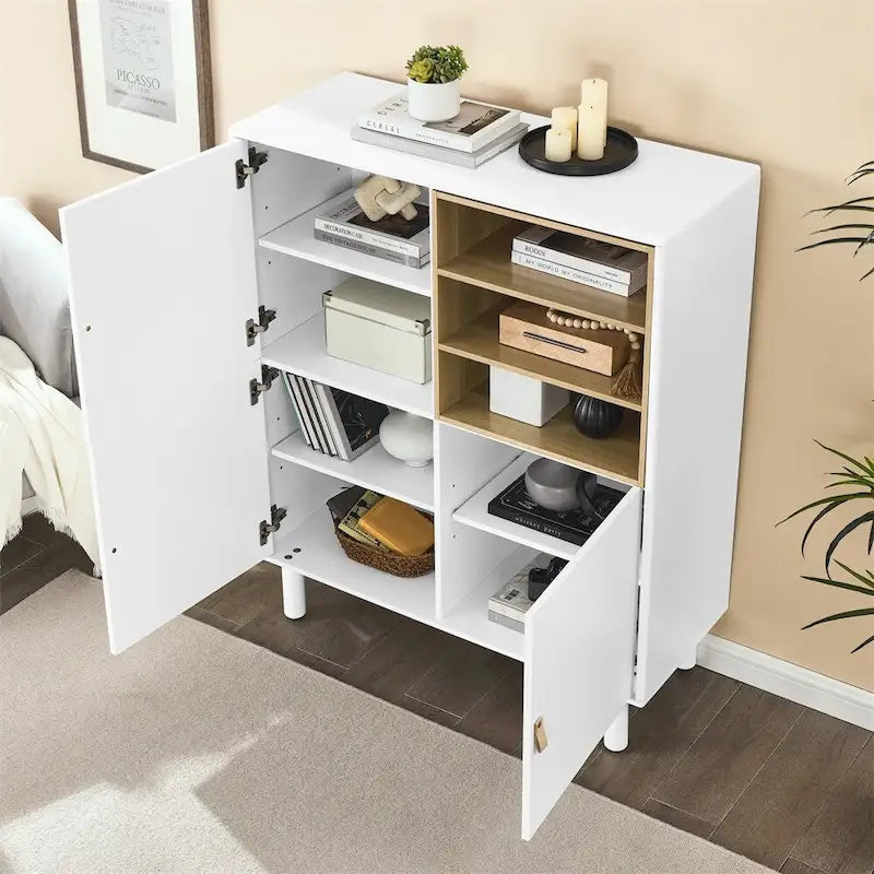 Moderner Holz-Sideboardschrank mit runden Beinen und Ablage – N/A
