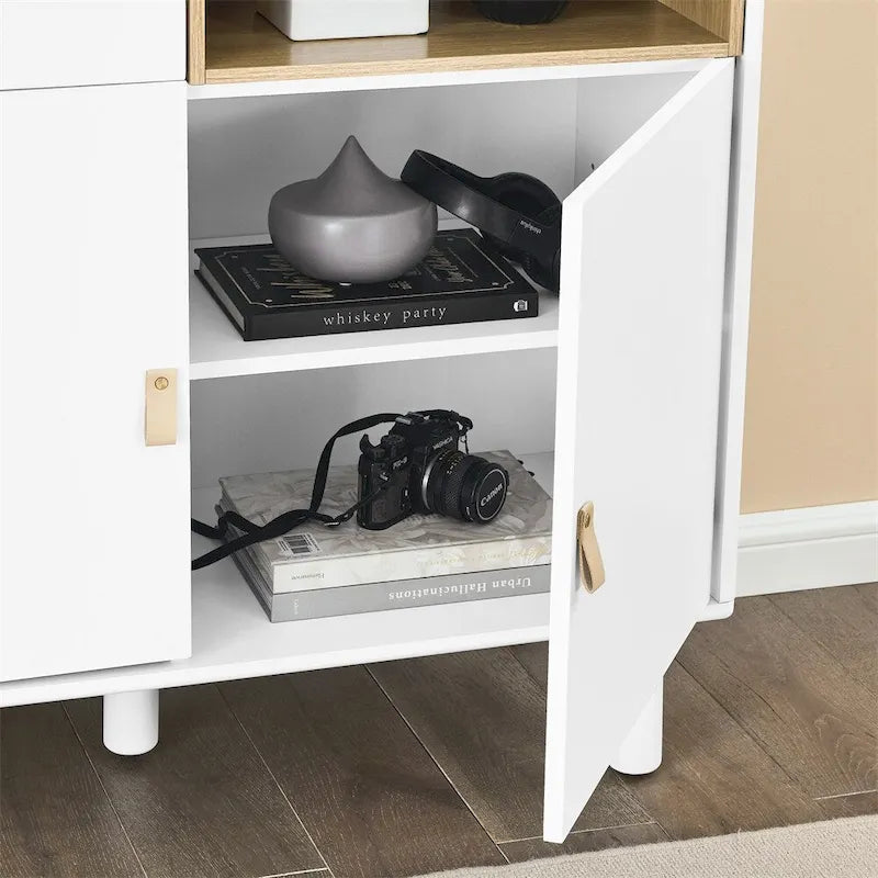 Moderner Holz-Sideboardschrank mit runden Beinen und Ablage – N/A