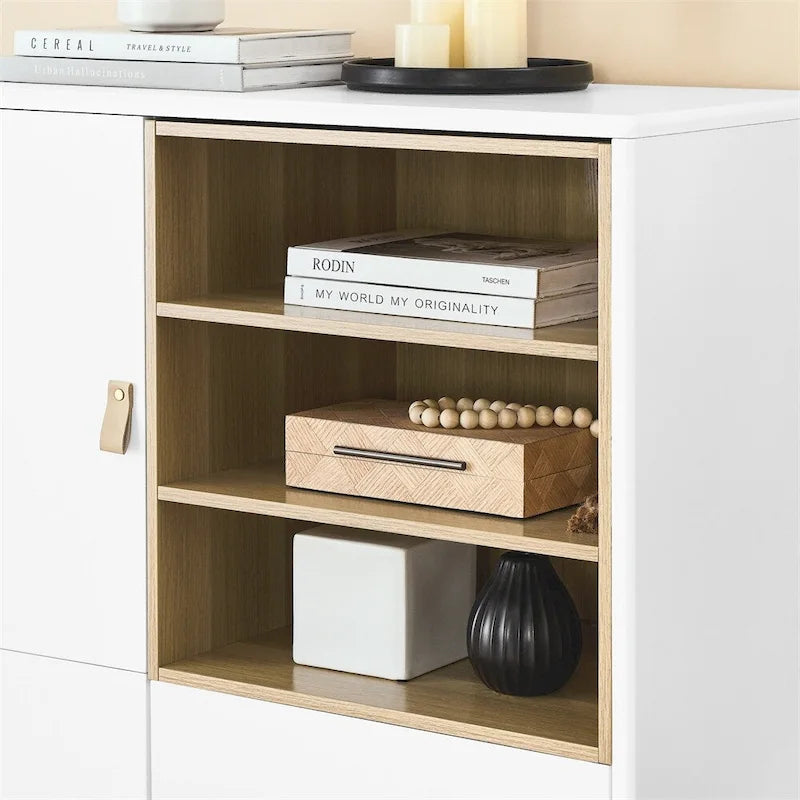 Moderner Holz-Sideboardschrank mit runden Beinen und Ablage – N/A