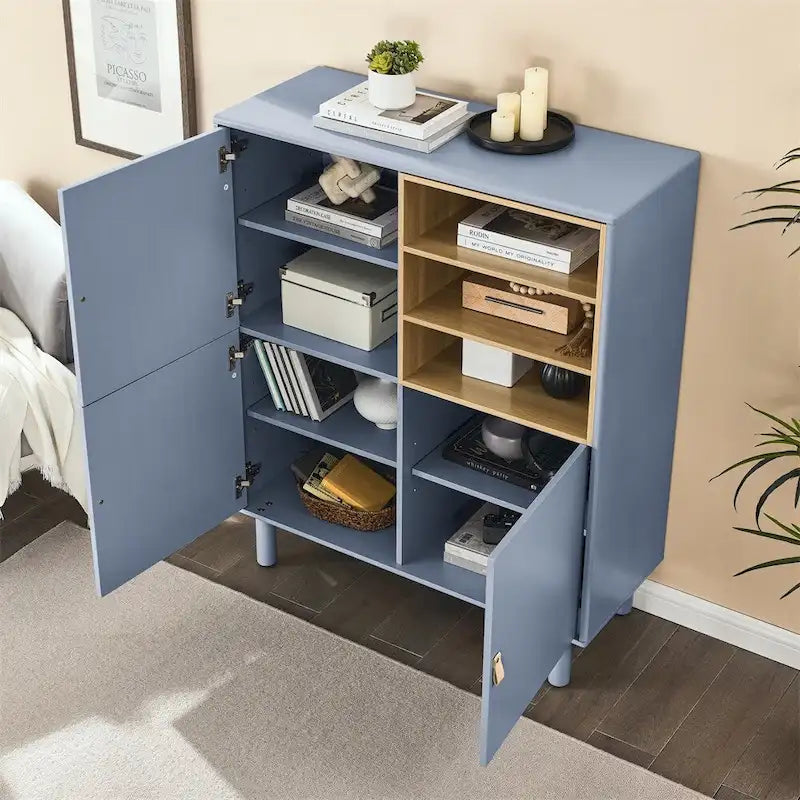 Moderner Holz-Sideboardschrank mit runden Beinen und Ablage – N/A