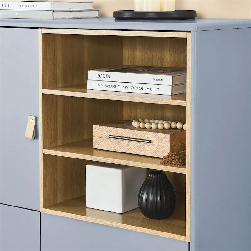 Moderner Holz-Sideboardschrank mit runden Beinen und Ablage – N/A