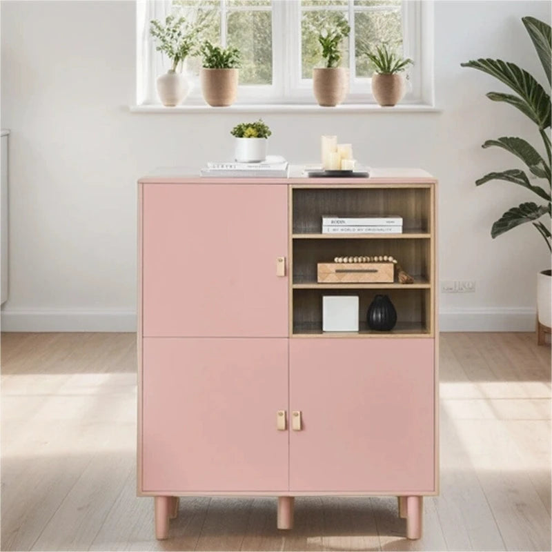 Moderner Holz-Sideboardschrank mit runden Beinen und Ablage – N/A