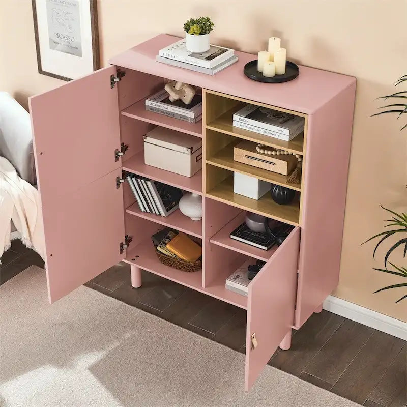 Moderner Holz-Sideboardschrank mit runden Beinen und Ablage – N/A