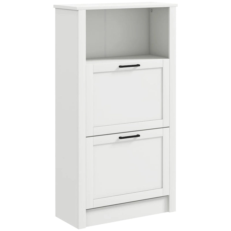 Shoe Storage Cabinet with Open Compartment and 2 Flip Drawers