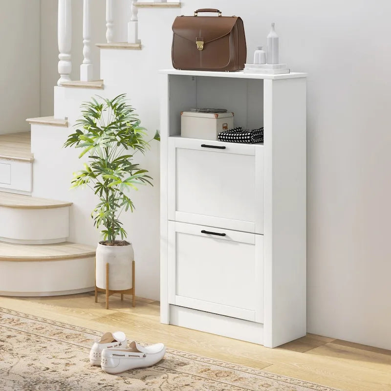 Schuhschrank mit offenem Fach und 2 Klappschubladen