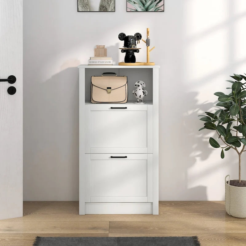 Schuhschrank mit offenem Fach und 2 Klappschubladen
