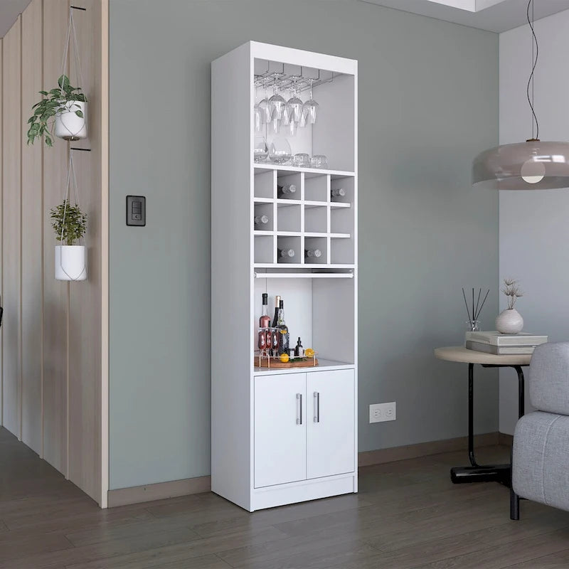 178 cm hoher, 5-stufiger moderner Barschrank mit Glashalter für Stielgläser, Weinschrank, 12 Flaschenfächern und 5 Regalböden