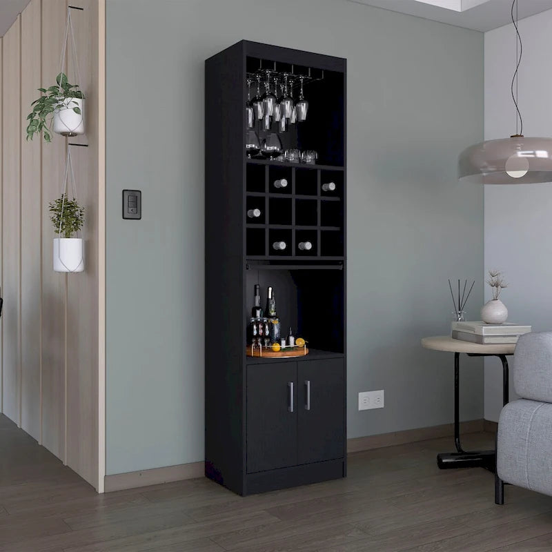 71Tall Bar Cabinet 5-Tier Modern Bar Cabinet with Glass Holder Stemware Rack,Wine Cabinet,12 Bottle Cubbies,5 Shelves