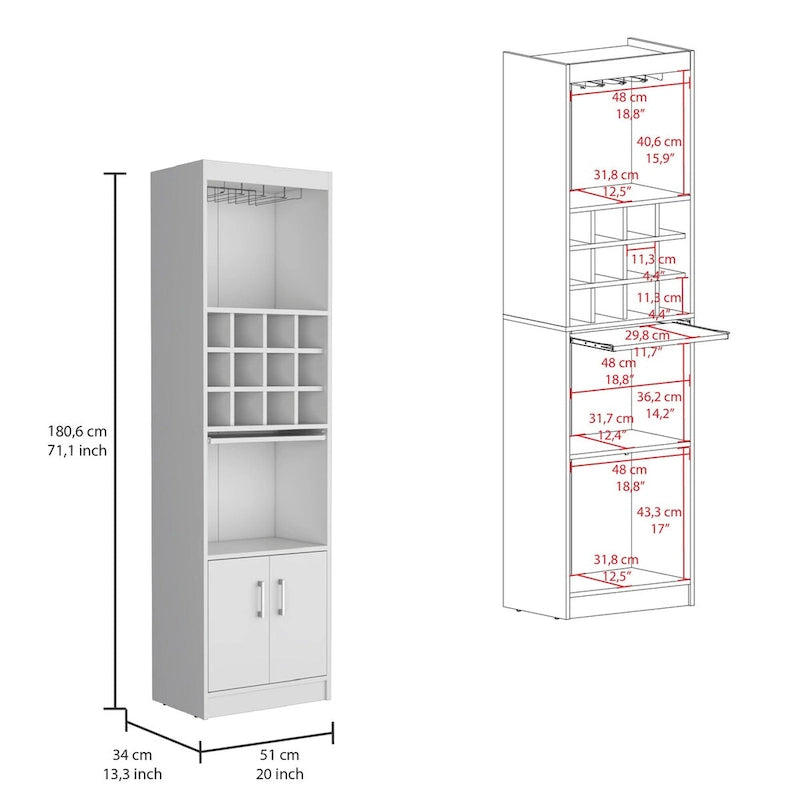 178 cm hoher, 5-stufiger moderner Barschrank mit Glashalter für Stielgläser, Weinschrank, 12 Flaschenfächern und 5 Regalböden