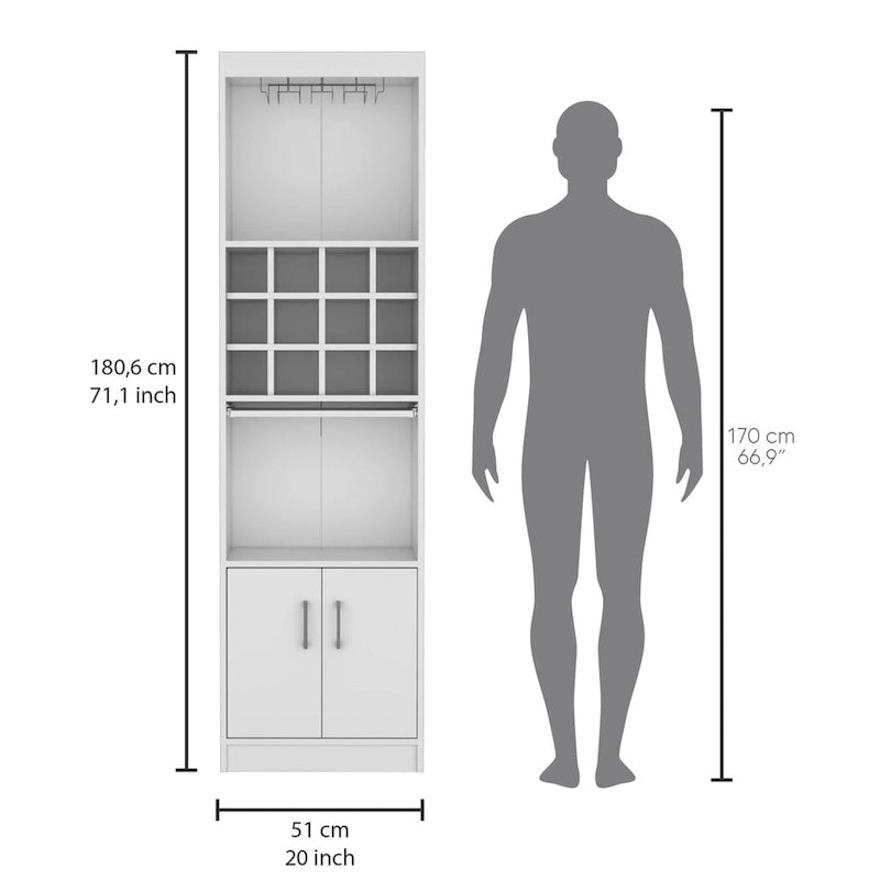 178 cm hoher, 5-stufiger moderner Barschrank mit Glashalter für Stielgläser, Weinschrank, 12 Flaschenfächern und 5 Regalböden