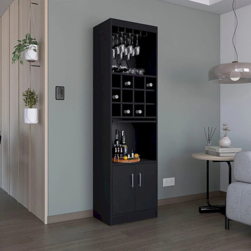 178 cm hoher, 5-stufiger moderner Barschrank mit Glashalter für Stielgläser, Weinschrank, 12 Flaschenfächern und 5 Regalböden