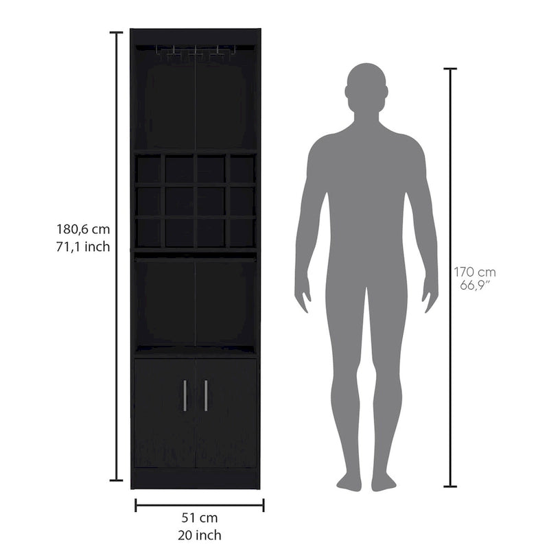 178 cm hoher, 5-stufiger moderner Barschrank mit Glashalter für Stielgläser, Weinschrank, 12 Flaschenfächern und 5 Regalböden