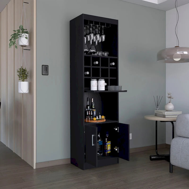 178 cm hoher, 5-stufiger moderner Barschrank mit Glashalter für Stielgläser, Weinschrank, 12 Flaschenfächern und 5 Regalböden