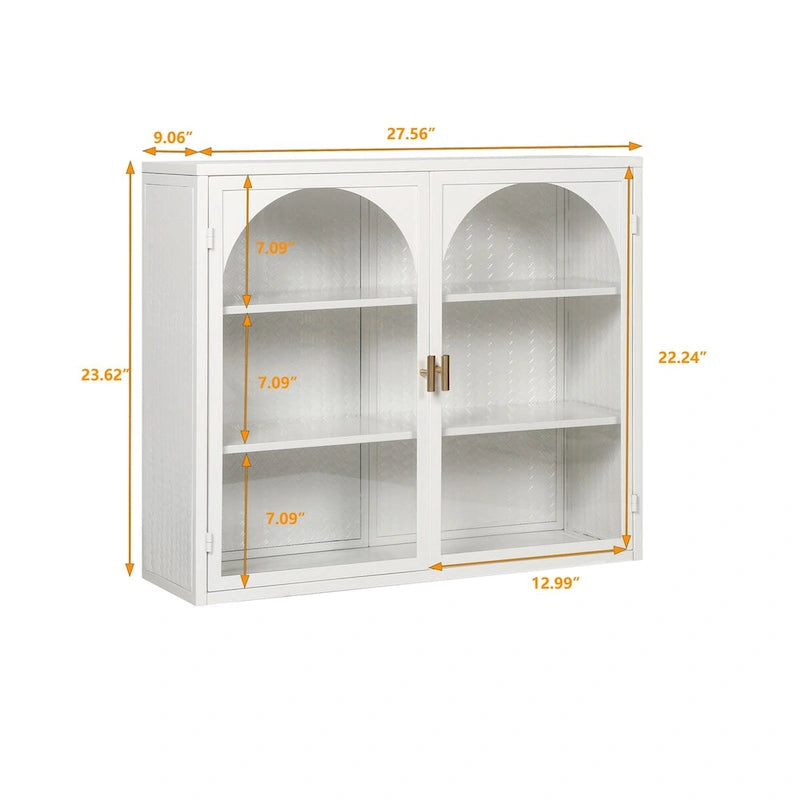 27.56Glass Doors Modern Two-door Wall Cabinet with Featuring Three-tier Storage for Entryway,with Characteristic Woven Pattern