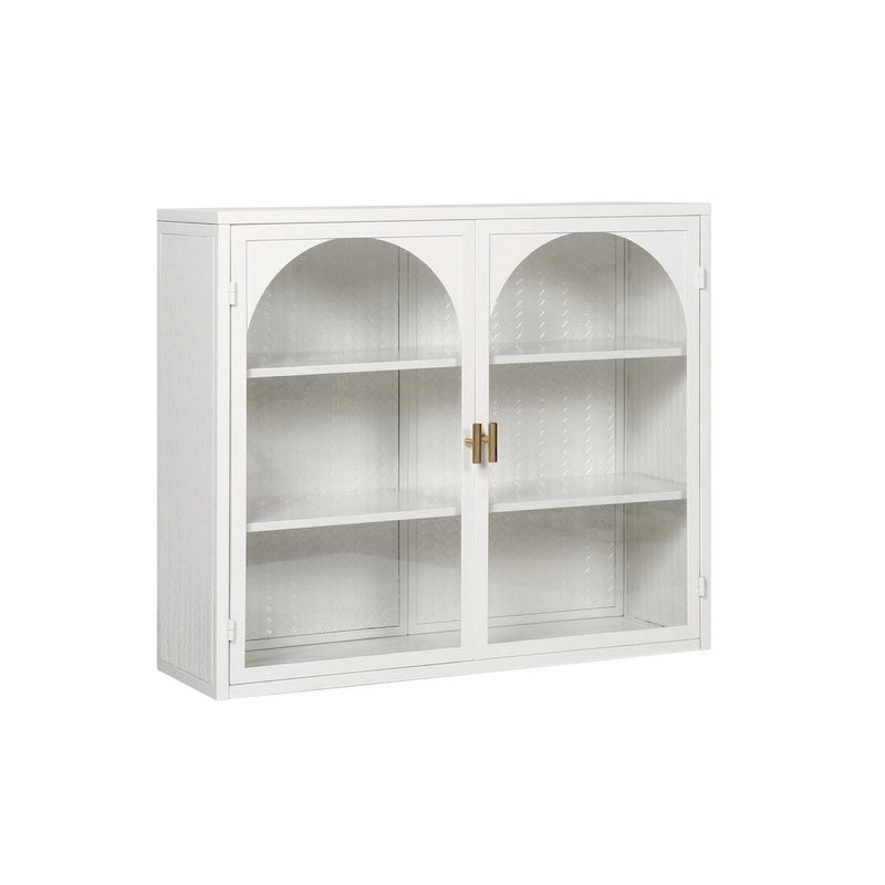 27.56Glass Doors Modern Two-door Wall Cabinet with Featuring Three-tier Storage for Entryway,with Characteristic Woven Pattern