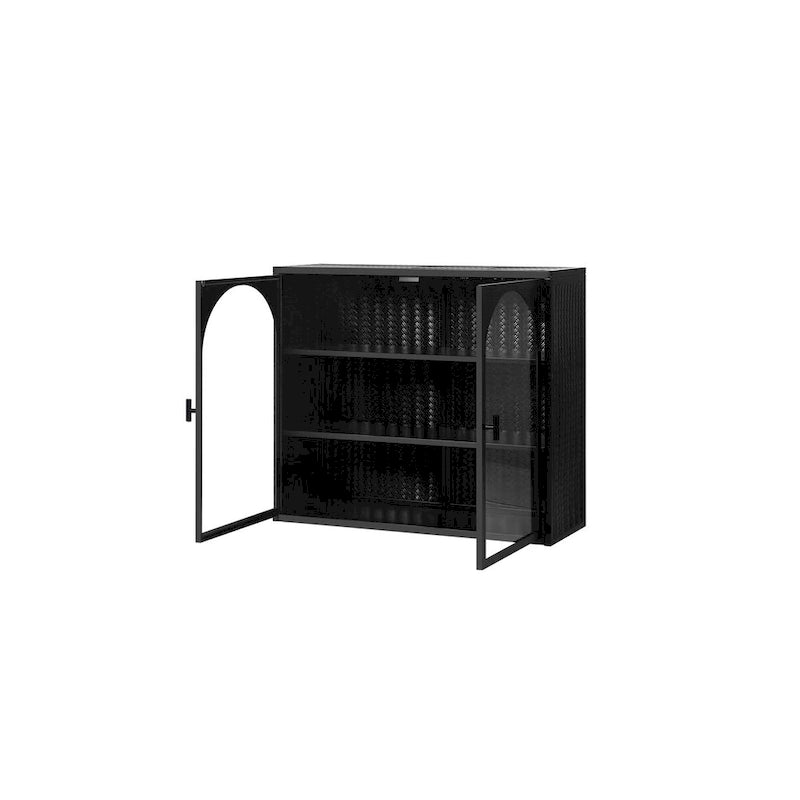 27.56Glass Doors Modern Two-door Wall Cabinet with Featuring Three-tier Storage for Entryway,with Characteristic Woven Pattern