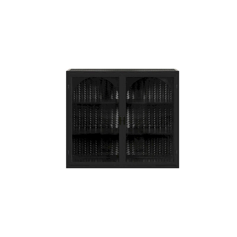 27.56Glass Doors Modern Two-door Wall Cabinet with Featuring Three-tier Storage for Entryway,with Characteristic Woven Pattern