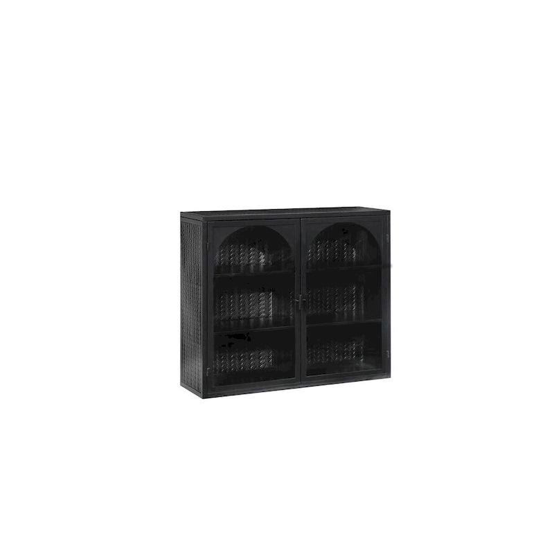 27.56Glass Doors Modern Two-door Wall Cabinet with Featuring Three-tier Storage for Entryway,with Characteristic Woven Pattern