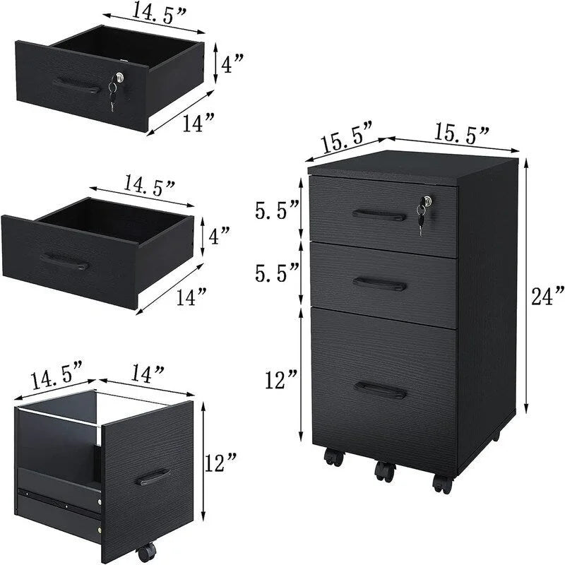 3 Drawer File Cabinet with Lock - 26.47D x 18.56W x 6.91H