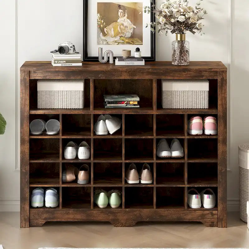 Schlanke 24-Fächer-Schuhkonsole, moderner Schuhschrank mit geschwungenem Sockel, vielseitiges Sideboard mit hochwertiger Verarbeitung für den Flur