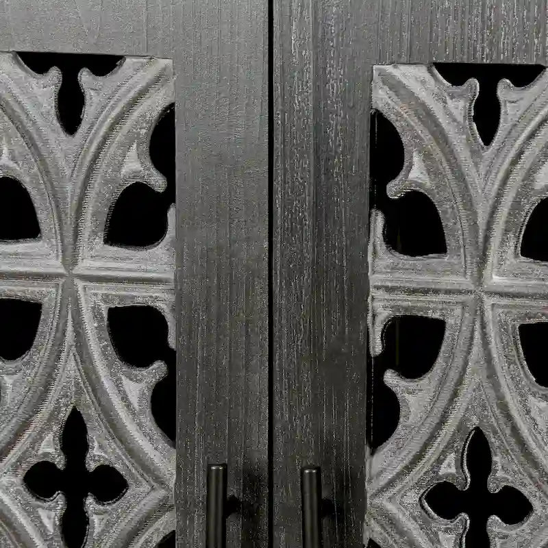Antiker Schrank mit vier geschlossenen Türen im amerikanischen Landhausstil, geeignet für Wohnzimmer, TV-Schrank und Küche (Antikschwarz)