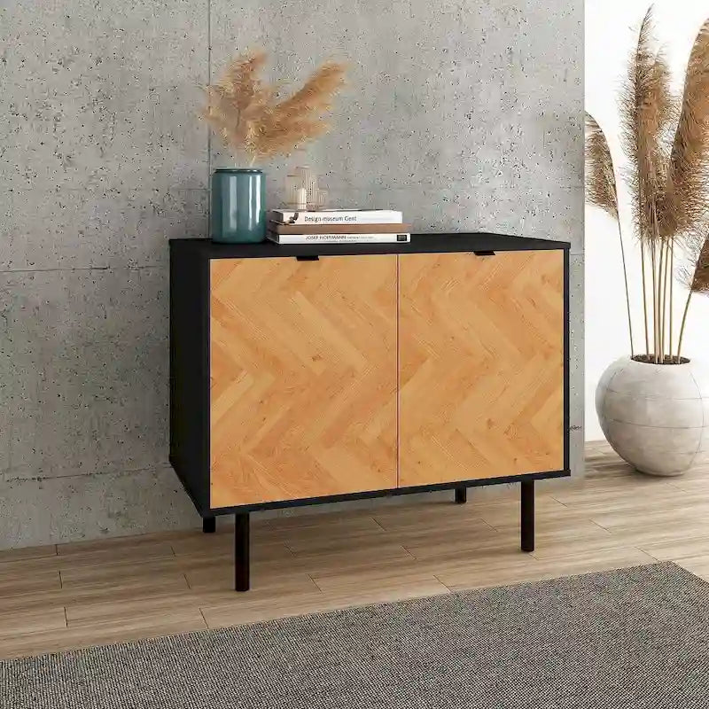 Mid-Century-Akzentschrank mit Türen mit Soft-Close-Funktion und Metallbeinen