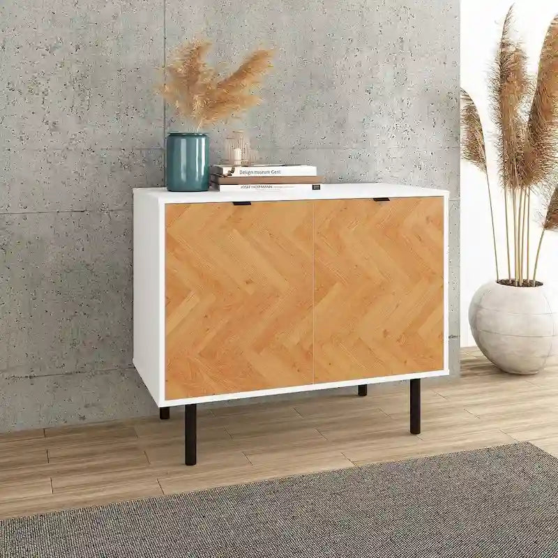 Mid-Century Accent Cabinet with Soft-Close Doors and Metal Legs