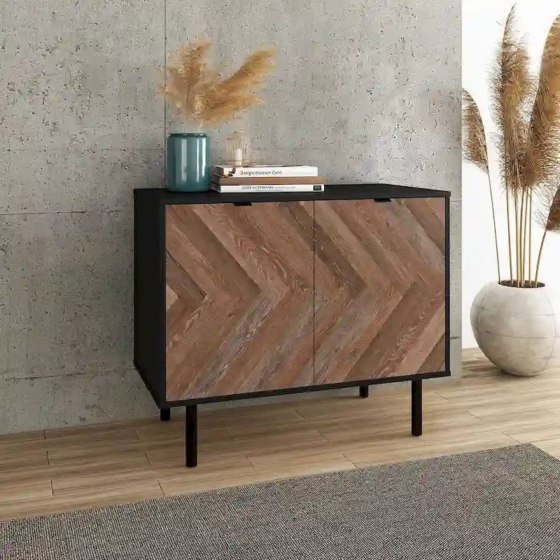 Mid-Century Accent Cabinet with Soft-Close Doors and Metal Legs