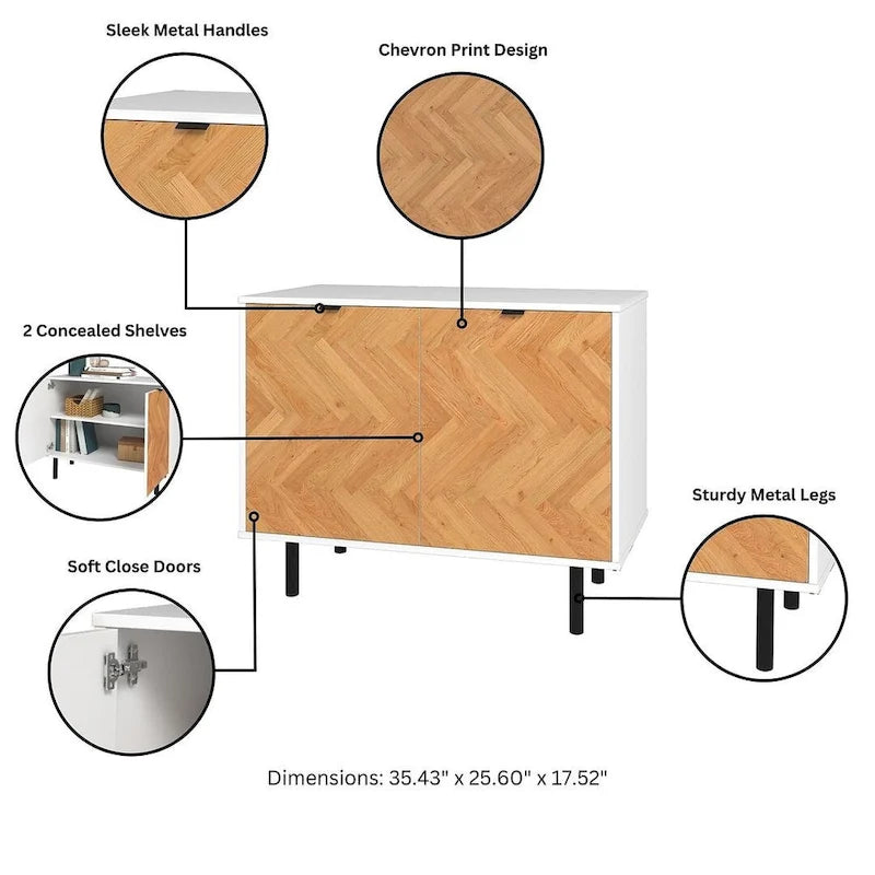Mid-Century-Akzentschrank mit Türen mit Soft-Close-Funktion und Metallbeinen