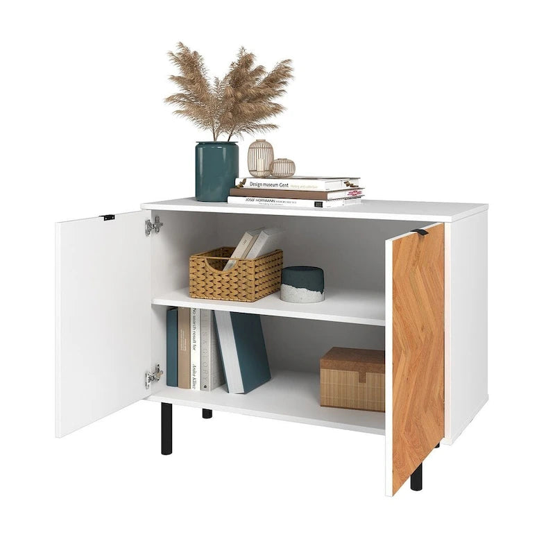Mid-Century Accent Cabinet with Soft-Close Doors and Metal Legs