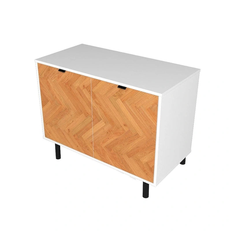 Mid-Century-Akzentschrank mit Türen mit Soft-Close-Funktion und Metallbeinen