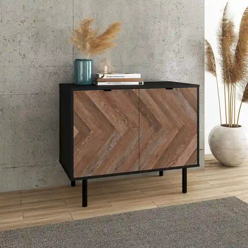 Mid-Century-Akzentschrank mit Türen mit Soft-Close-Funktion und Metallbeinen