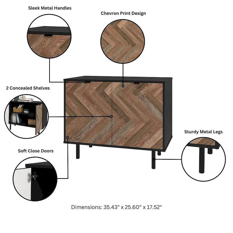 Mid-Century-Akzentschrank mit Türen mit Soft-Close-Funktion und Metallbeinen