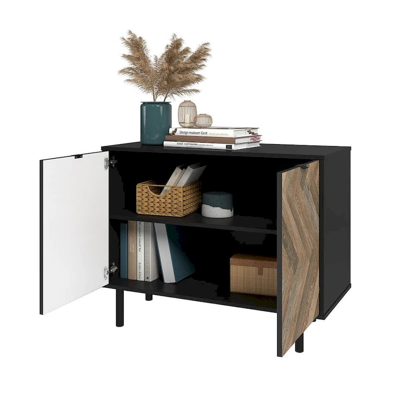 Mid-Century-Akzentschrank mit Türen mit Soft-Close-Funktion und Metallbeinen