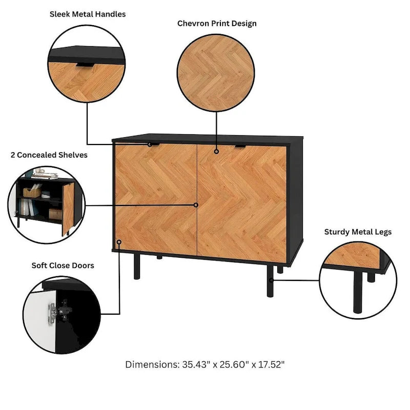Mid-Century-Akzentschrank mit Türen mit Soft-Close-Funktion und Metallbeinen