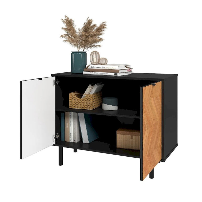Mid-Century-Akzentschrank mit Türen mit Soft-Close-Funktion und Metallbeinen