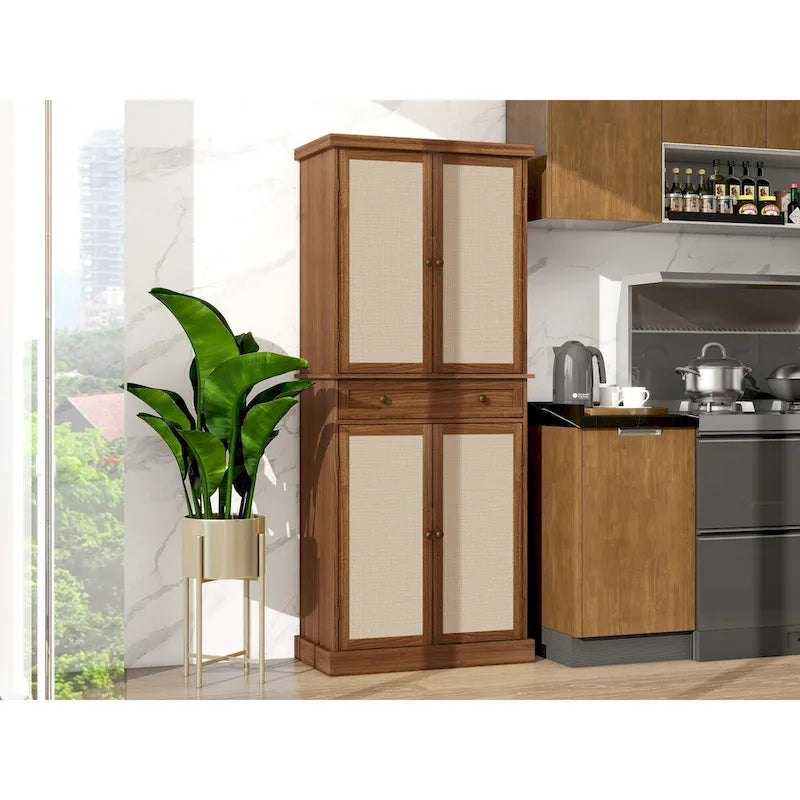 4 Door Cabinet with 1 Drawer, with 4 Adjustable Inner Shelves, Storage Cabinet