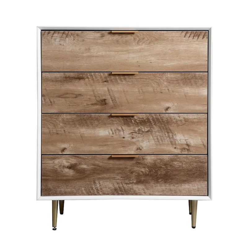 Hoge houten ladekast met 4 laden