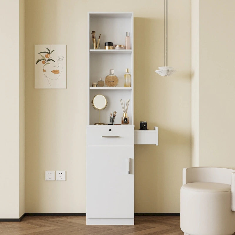 Hochschrank mit Schublade und Halterungen für Haartrockner, 70.87 Zoll hoch