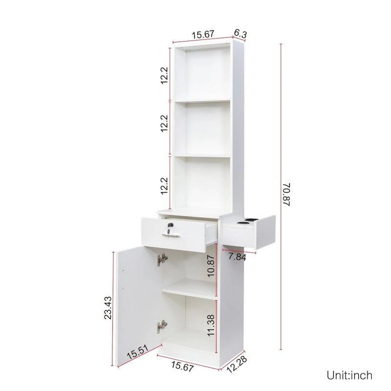 Armoire de rangement haute avec tiroir et supports pour sèche-cheveux, hauteur de 70.87 pouces