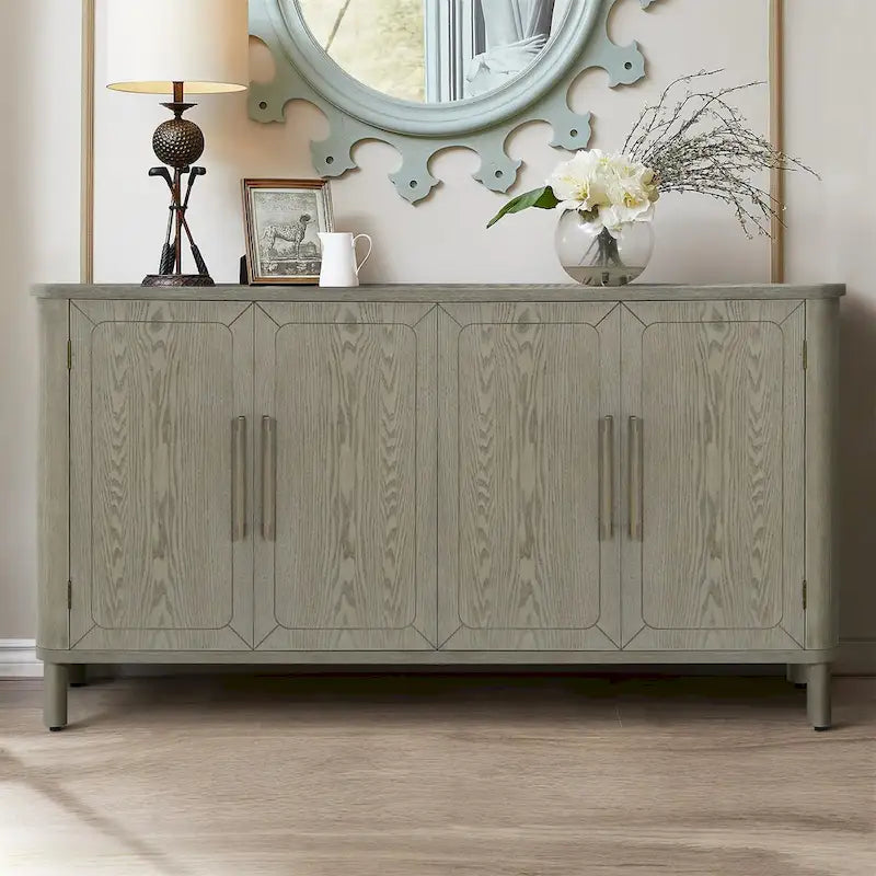 Four Door Sideboard Storage Cabinet With Curved Countertop