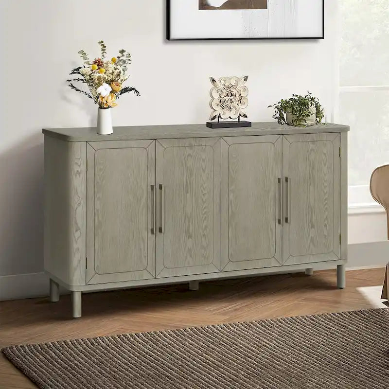 Four Door Sideboard Storage Cabinet With Curved Countertop