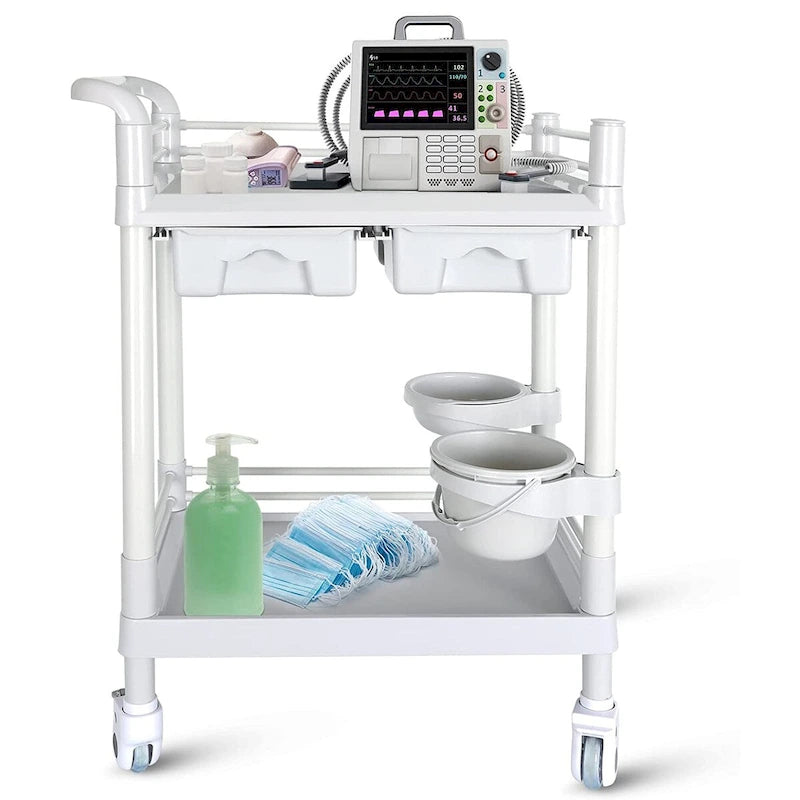 Medical Carts with Wheels 2 Tier Mobile Esthetician Cart 330 LBS Load Hospital Trolley Cart for Ultrasound Scanner Utility