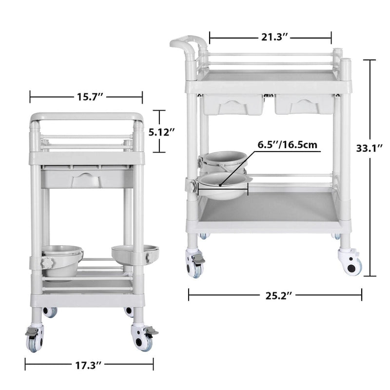 Medizinische Wagen mit Rollen, 2-stufiger mobiler Kosmetikwagen, Belastbarkeit 330 LBS, Krankenhauswagen für Ultraschallscanner, Servierwagen