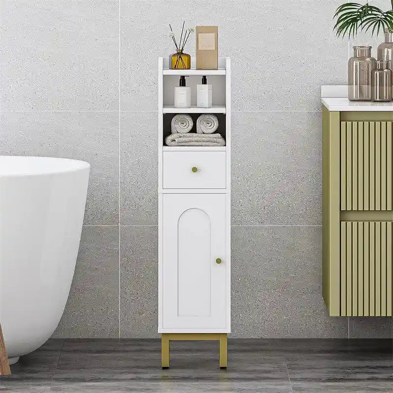 Corner Floor Cabinet with Drawers and Doors - 7.9D x 7.9W x 33.5H