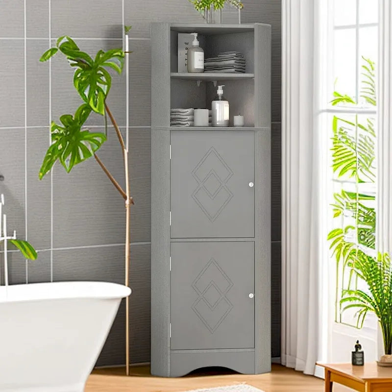 61 H Bathroom Cabinet,Narrow Toilet Organizer Side Corner Storage Tall Corner Cabinet
